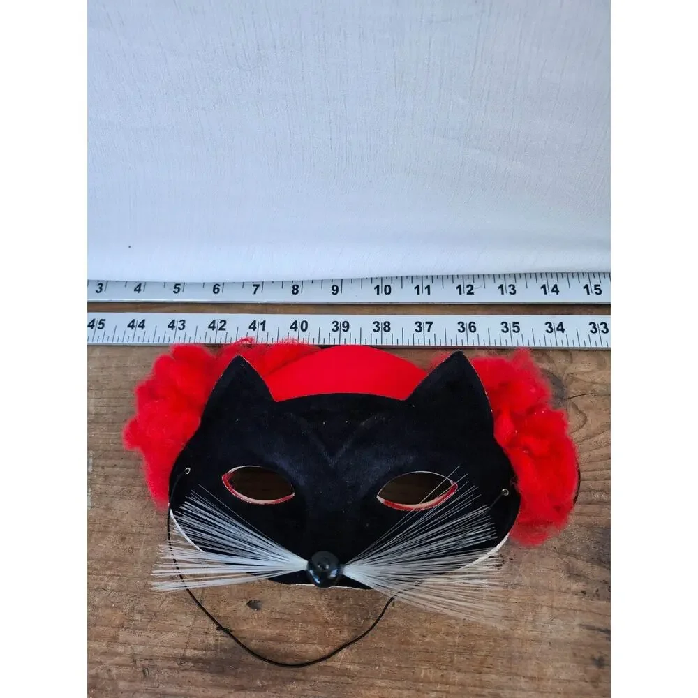Vtg Masquerade‎ Eye Mask Black Cat Whiskers and Clown Pretend Costume 2 Pcs